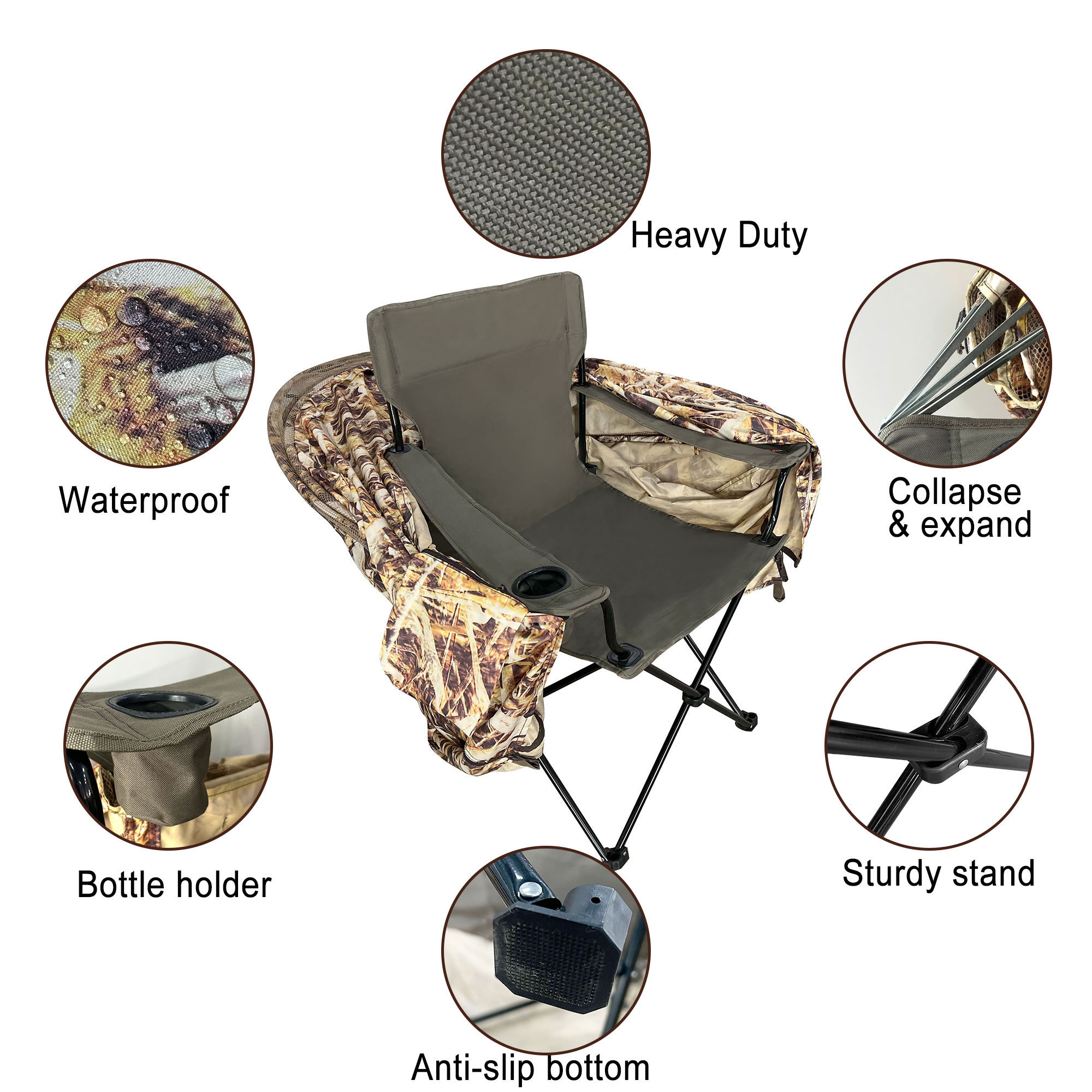 Mydays Tech Upgraded Design Durable Oxford Cloth Material Camouflage Ultimate Concealment Hunting Blind Chair for Outdoor Events