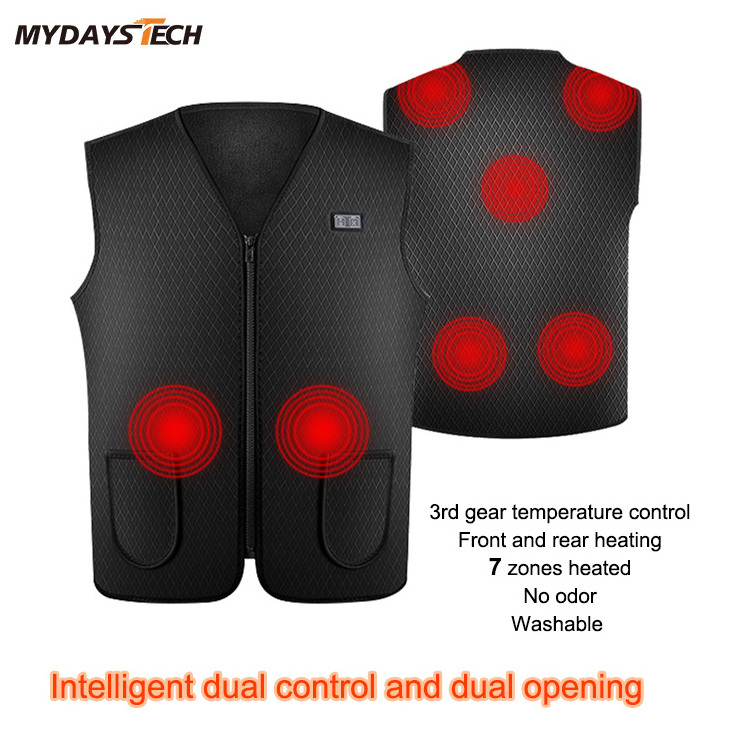 Mydays Tech USB Charging 7 Heating Zones 3 Temperature Levels Machine Washable Smart Heated Vest for Men Women