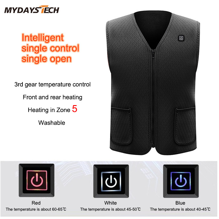 Mydays Tech USB Charging 7 Heating Zones 3 Temperature Levels Machine Washable Smart Heated Vest for Men Women