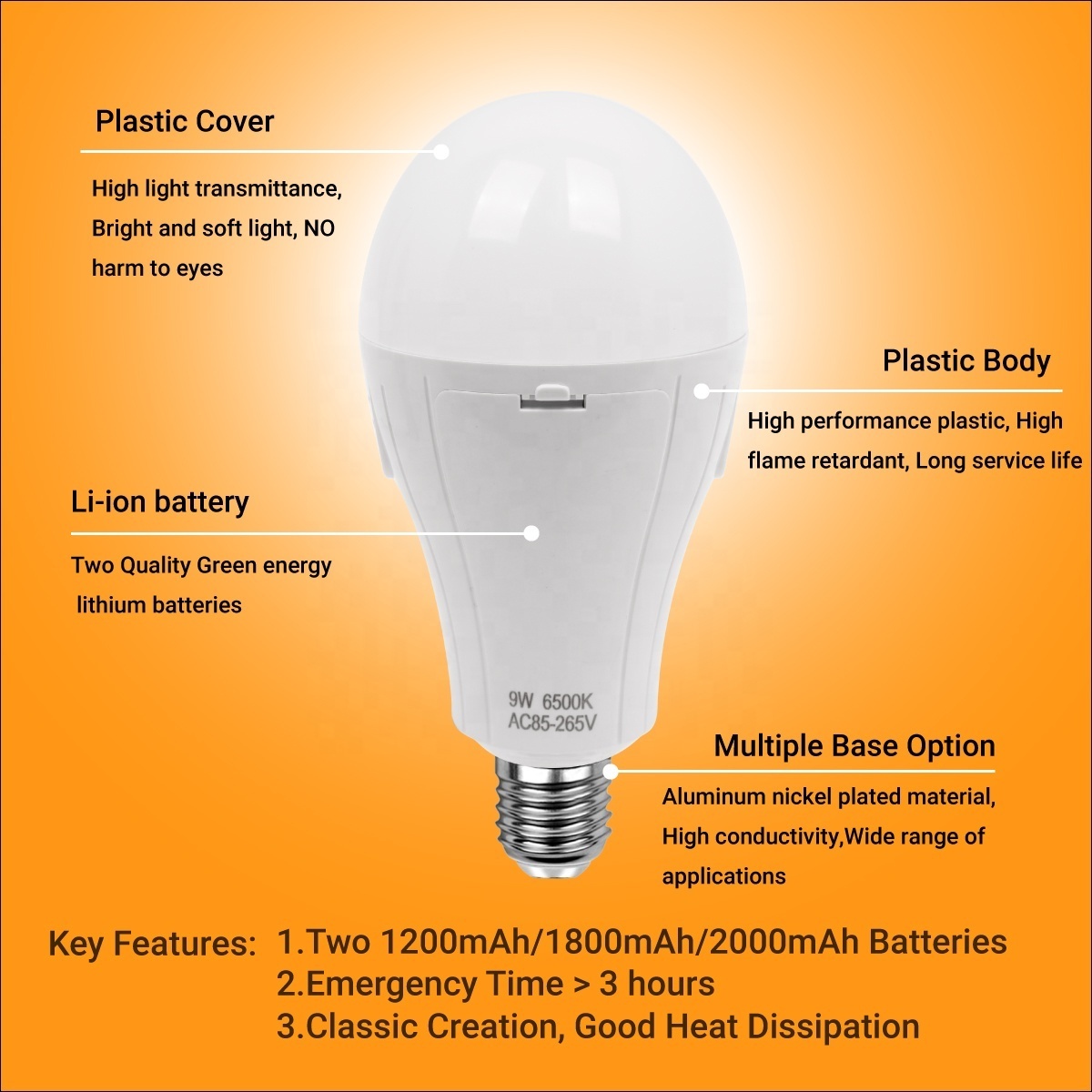 9W 12W 15W Rechargeable  Led Emergency Light Bulb B22 E27 ACDC Battery LED SKD Part Raw Material Supplier for Home Power Failure