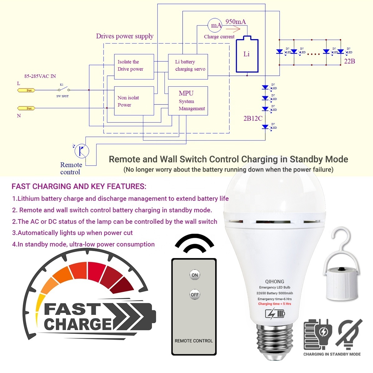 Bombillos Led  E27 15 Watt Remote Control Emergency Led Bulbs Smart Multi Controller Changing Rechargeable Led Light Bulbs