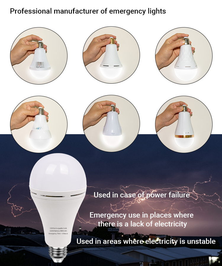 Amazon Hot Selling Battery Operated  Light Bulbs 7W E26 LED Intelligent Rechargeable Emergency LED Bulbs Bombillo Lamps