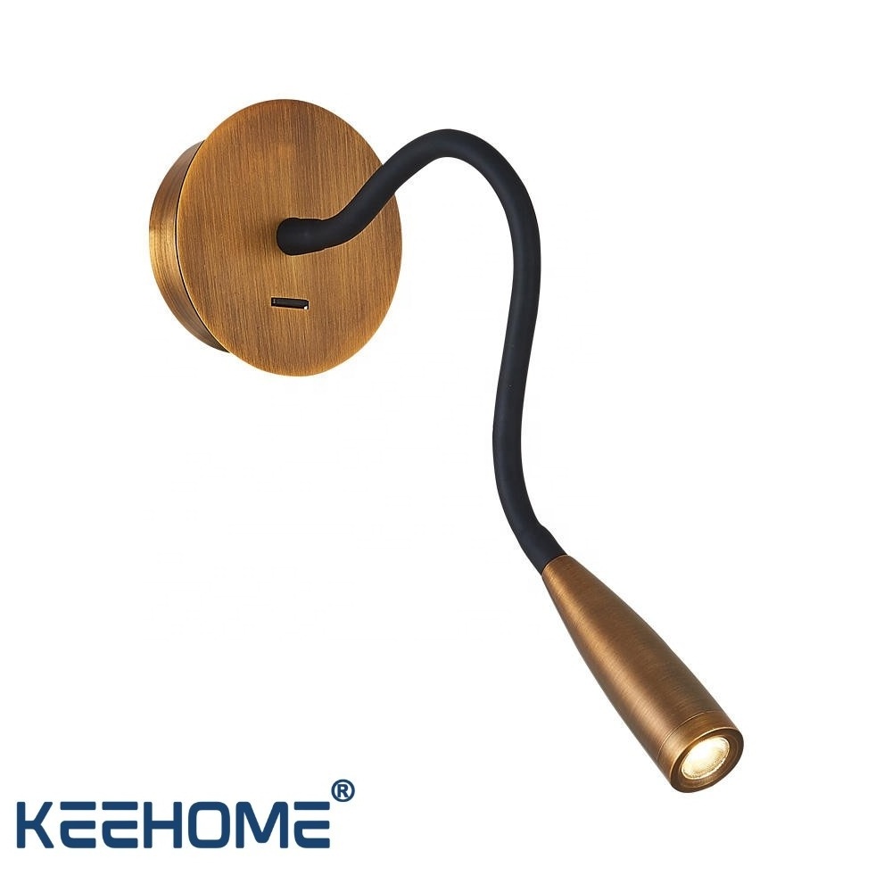 Keehome Bronze Round Hose Sconce Wall Light Gooseneck Brass Indoor Reading Lights Wall Mount Bedside Hotel Wall Lamps