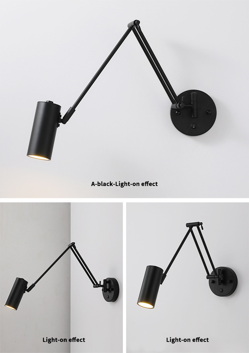 Wall Lighting Swing Arm Adjustable Wall Sconce Wall Lamp for Bedside American Telescopic Rotating Folding Fixtures 1 Light Metal