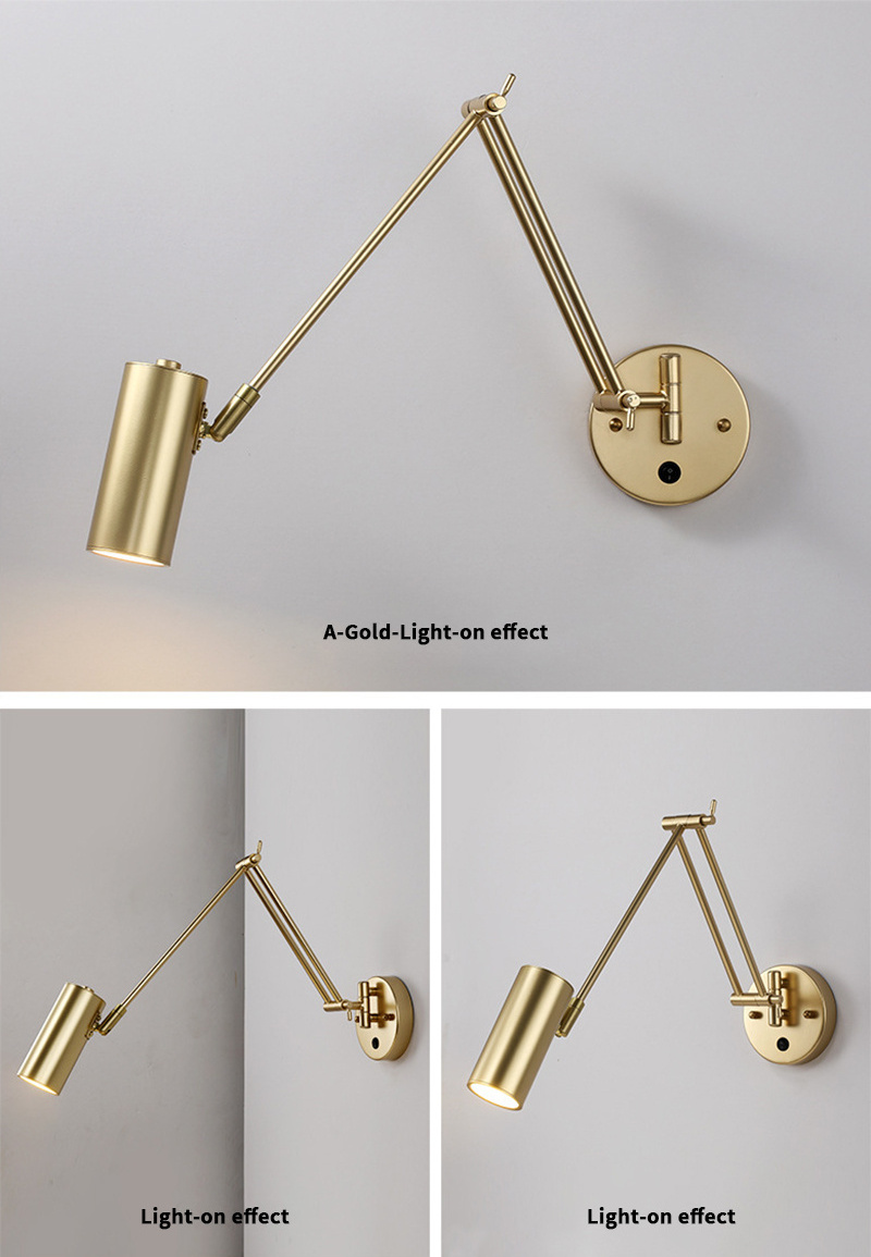 Wall Lighting Swing Arm Adjustable Wall Sconce Wall Lamp for Bedside American Telescopic Rotating Folding Fixtures 1 Light Metal