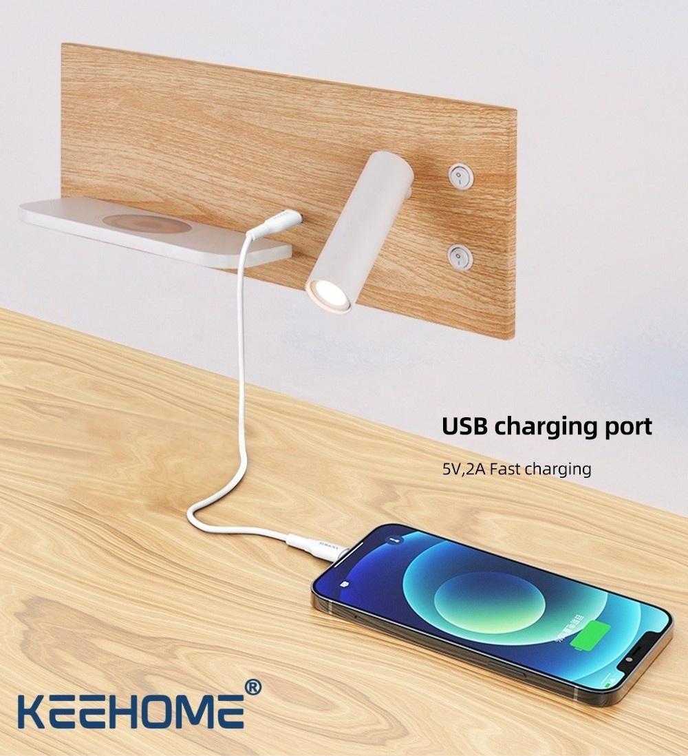 2024 Popular Hotel Headboard LED Reading Wall Light With USB Wireless Charging Bedside Wall Mounted Reading Wall Lamps