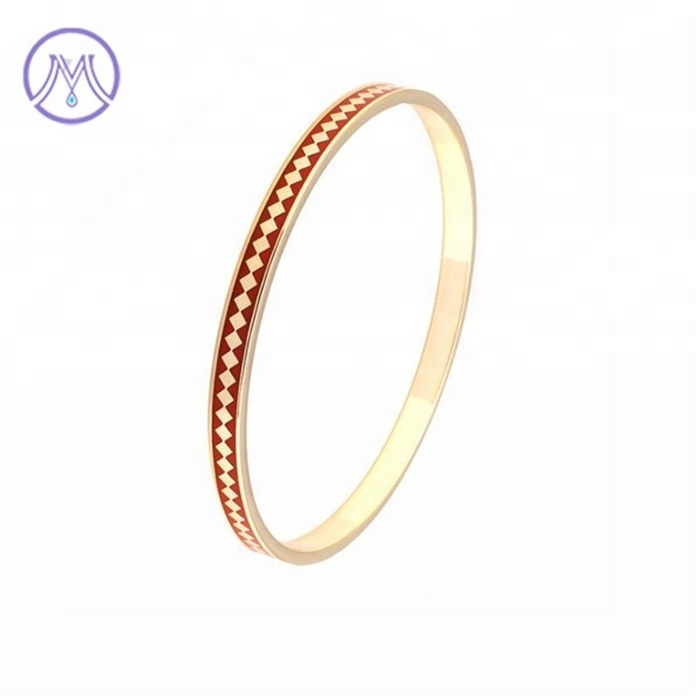 Stainless Steel jewelry fashion women girls gold plating color Enamel 5mm wide Cloisonne Bangle Bracelet