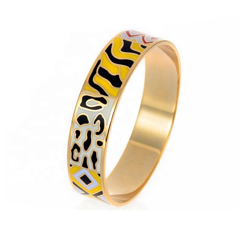 16mm wide custom design pattern fashion cloisonne hand enamel bangle women Stainless steel jewelry bracelet