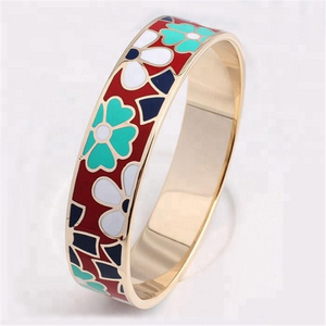 16mm Enameled Cloisonne Bracelet 18k gold plated Stainless Steel Bangle