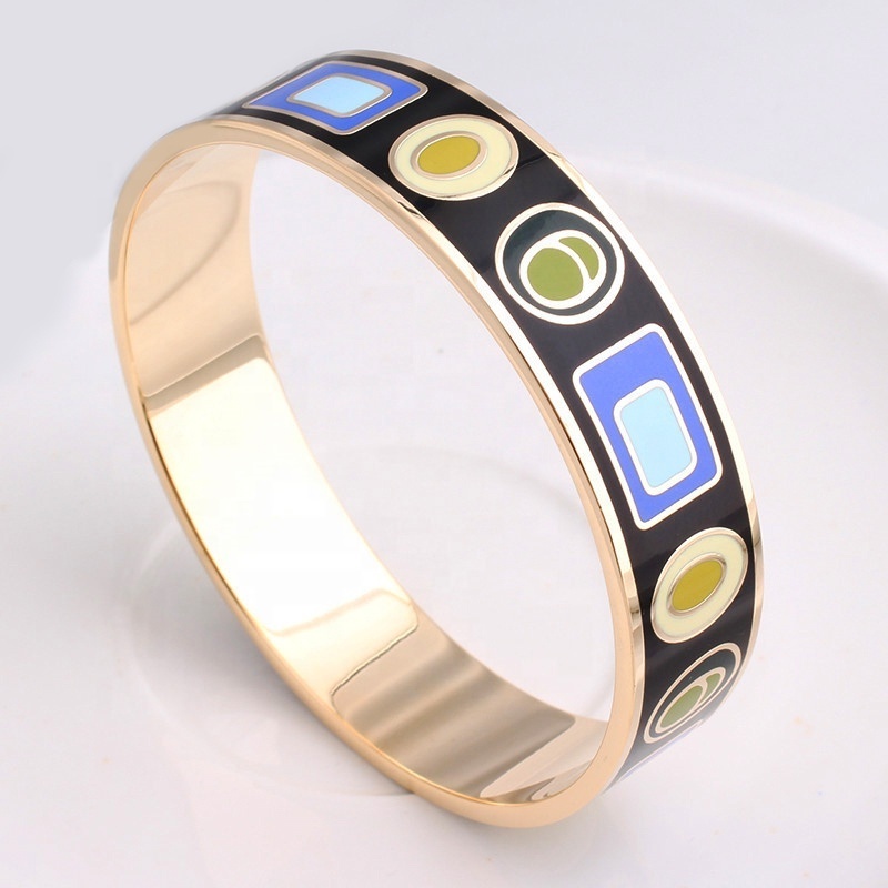 16mm wide custom design pattern fashion cloisonne hand enamel bangle women Stainless steel jewelry bracelet