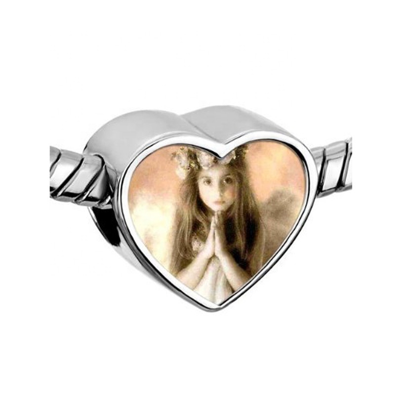 Wholesale customized alloy metal blank heart shape love photo charm bead for European style bracelet