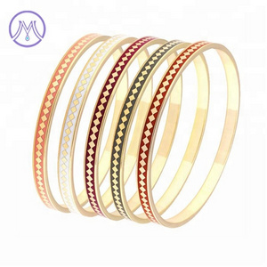 Stainless Steel jewelry fashion women girls gold plating color Enamel 5mm wide Cloisonne Bangle Bracelet