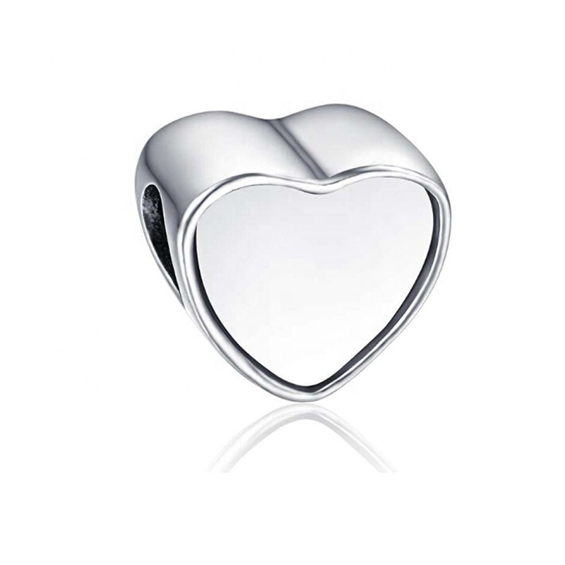 Wholesale customized alloy metal blank heart shape love photo charm bead for European style bracelet