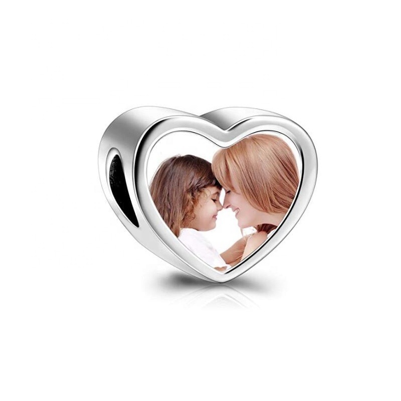 Wholesale customized alloy metal blank heart shape love photo charm bead for European style bracelet