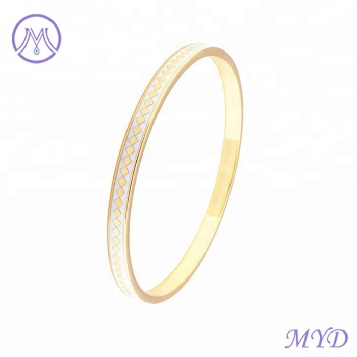 Stainless Steel jewelry fashion women girls gold plating color Enamel 5mm wide Cloisonne Bangle Bracelet