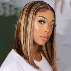 My Dream Hair Free Shipping Highlight 4/27 BOB Wig 13*4 Human Hair Wig Pre-Plucked transparent Wholesale