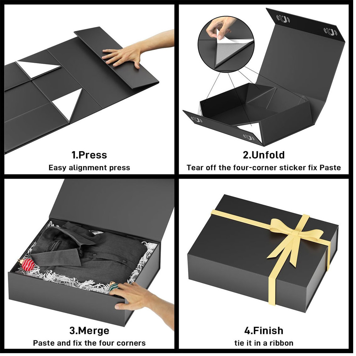 Gift Boxes With Lids, 11.5x7.8x3 In Black Gift Box For Presents Magnetic Closure For T-shirts, Gloves, Scarves, Books, Baby