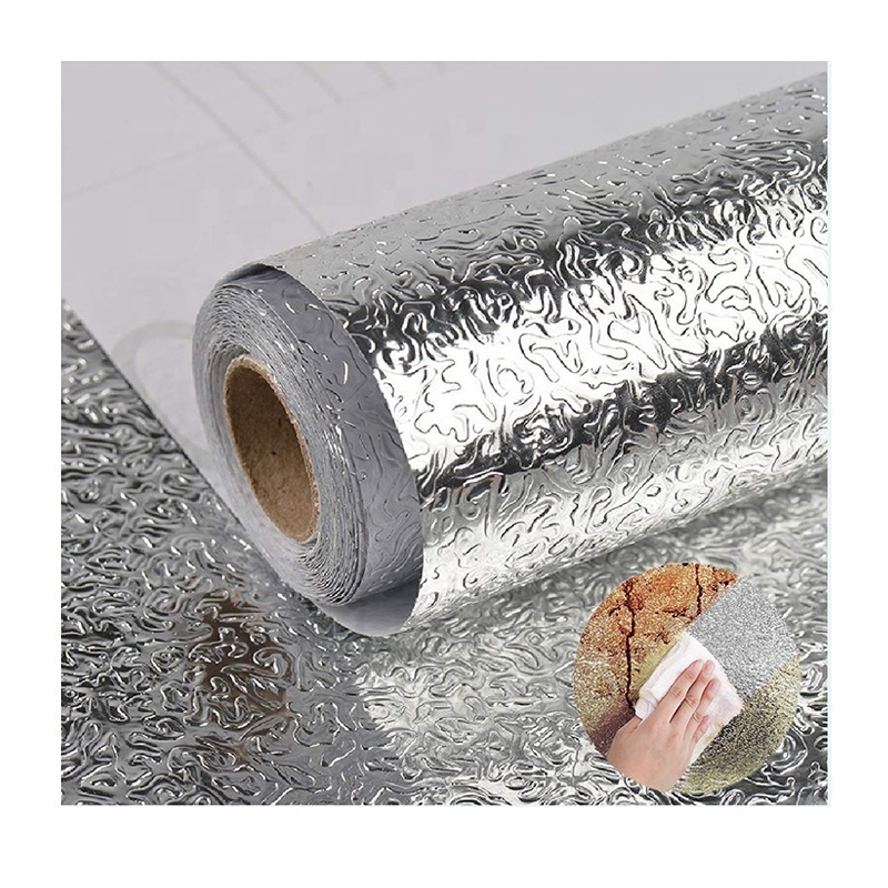 Kitchen 3D Waterproof Pvc Wallpaper Roll And Silver Stickers Wall Decor Aluminum Foil Sticker For Kitchen Cabinet