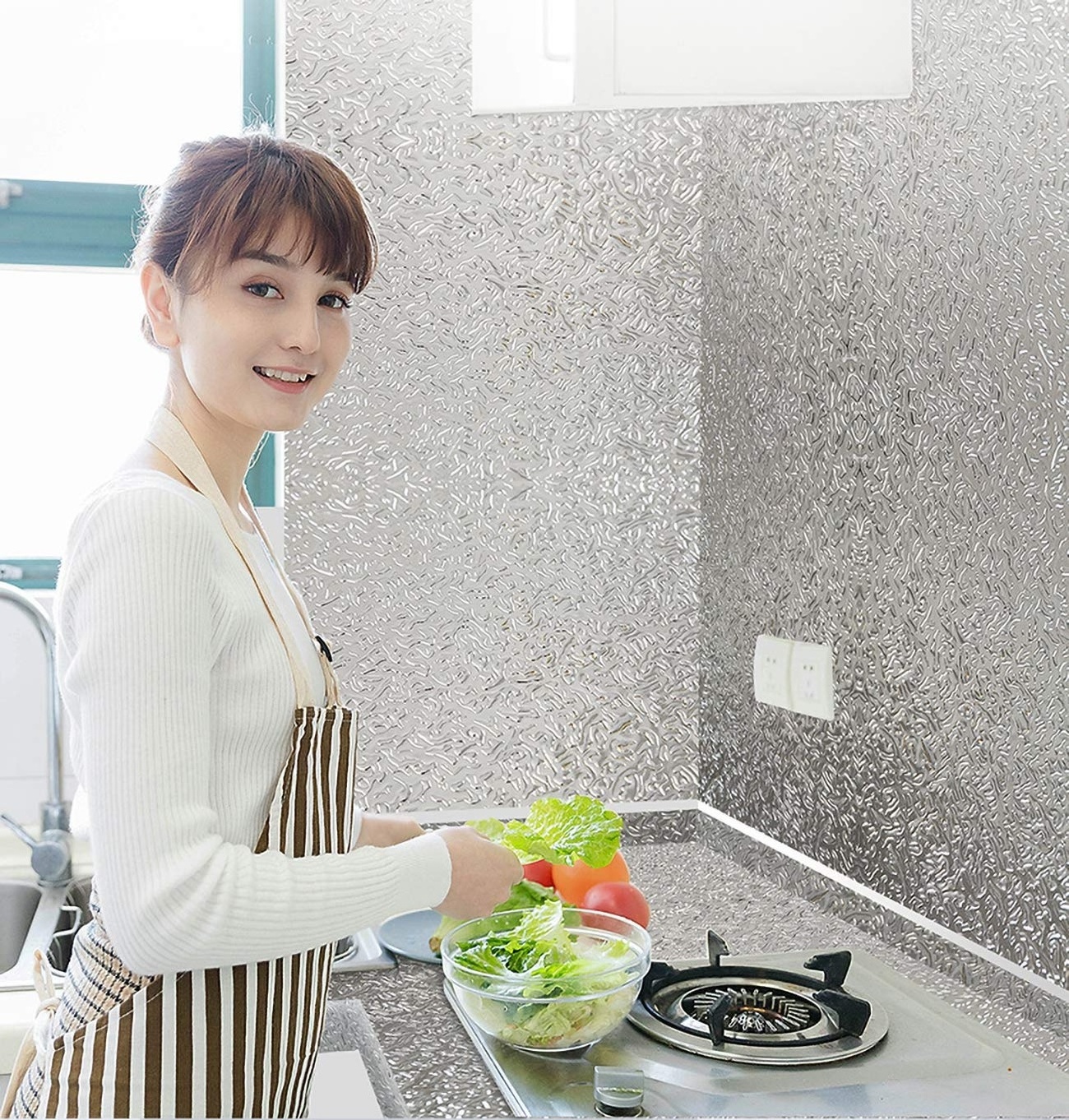 Kitchen 3D Waterproof Pvc Wallpaper Roll And Silver Stickers Wall Decor Aluminum Foil Sticker For Kitchen Cabinet