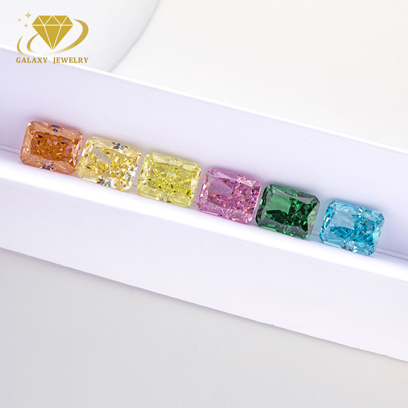 Rectangle Shape Ice Flower Cut Cubic Zirconia Radiant Cut Ice Crushed CZ Pink Yellow Green Blue Color Loose Gemstone For Jewelry