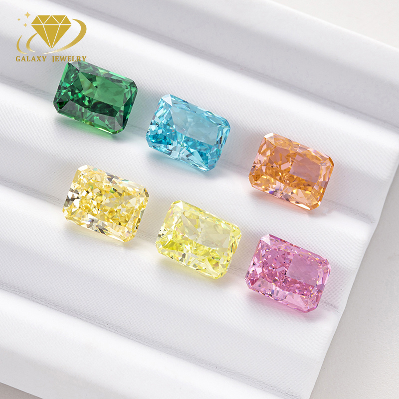 Rectangle Shape Ice Flower Cut Cubic Zirconia Radiant Cut Ice Crushed CZ Pink Yellow Green Blue Color Loose Gemstone For Jewelry