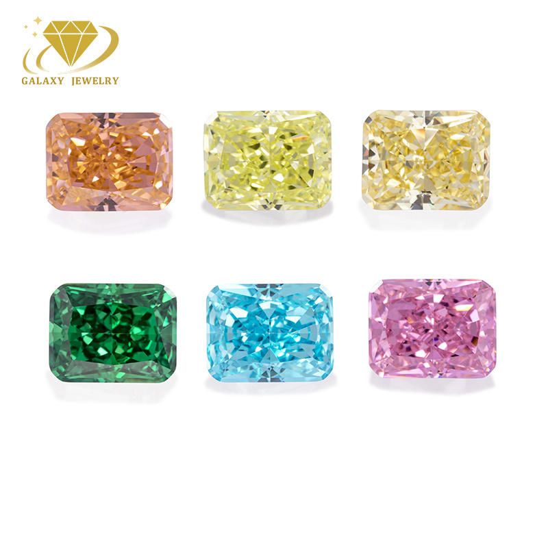 Rectangle Shape Ice Flower Cut Cubic Zirconia Radiant Cut Ice Crushed CZ Pink Yellow Green Blue Color Loose Gemstone For Jewelry