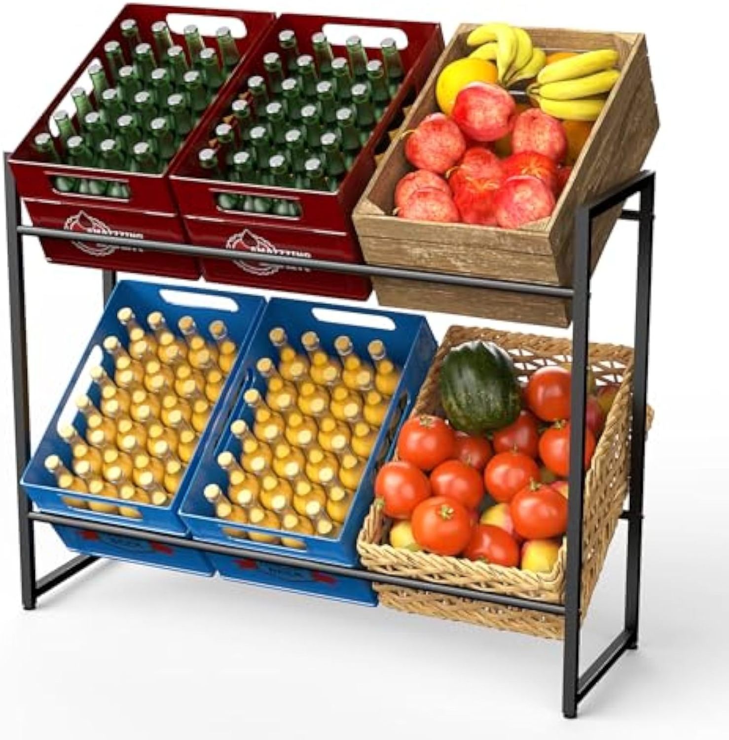 Drinks Crate Rack for 6 Crates Metal Drinks Shelf Crate Rack with Height-Adjustable Plastic Feet