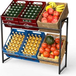 Drinks Crate Rack for 6 Crates Metal Drinks Shelf Crate Rack with Height-Adjustable Plastic Feet