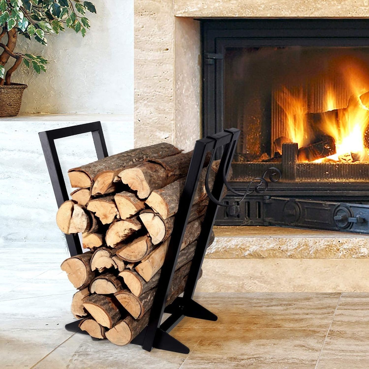 Firewood Holder Storage with Kindling Rack Heavy Duty Logs Holder Stand Fireplace Wood stacker