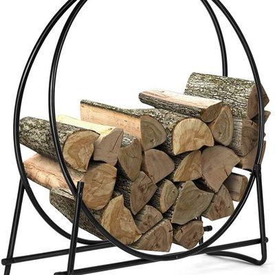 Steel Log Hoop Firewood holder hoop wood rack outdoor round heavy duty metal wood log storage rack