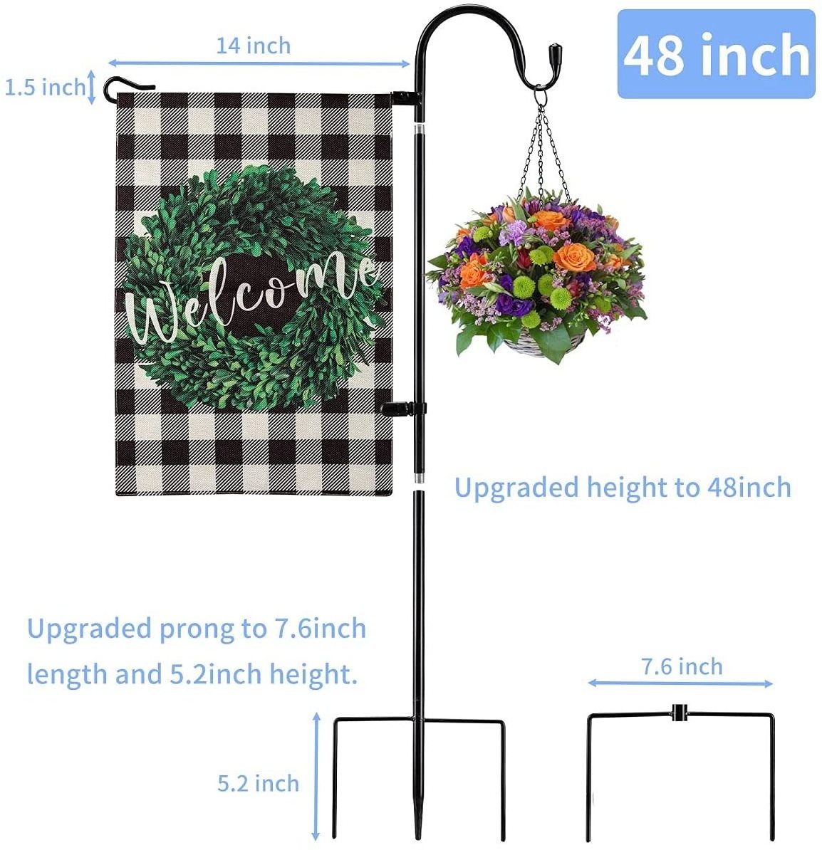 48 Inch Outdoor Mini Flag and Plant Hanger Garden Flag Holder Stand with Shepherds Hook