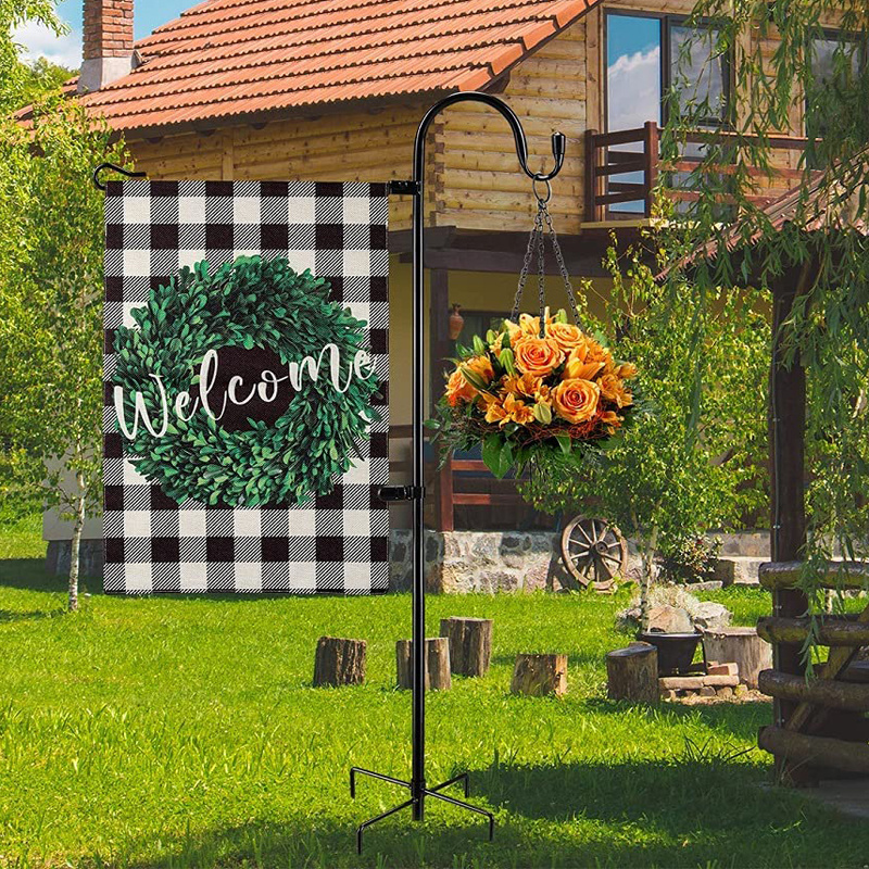 48 Inch Outdoor Mini Flag and Plant Hanger Garden Flag Holder Stand with Shepherds Hook