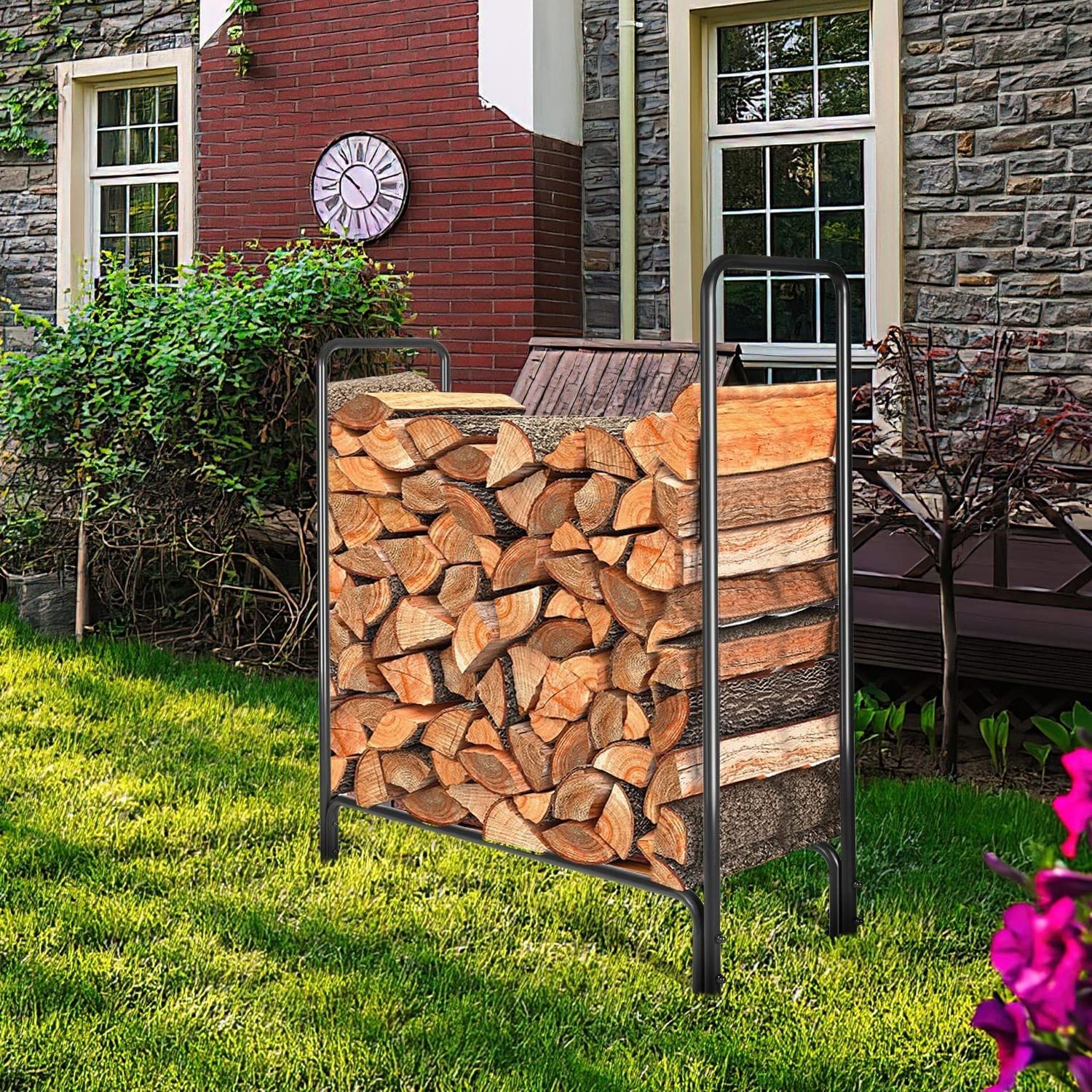 Firewood Log Rack Indoor or Outdoor Wood Storage Holder for Fireplace or Fire Pit Powder Coated