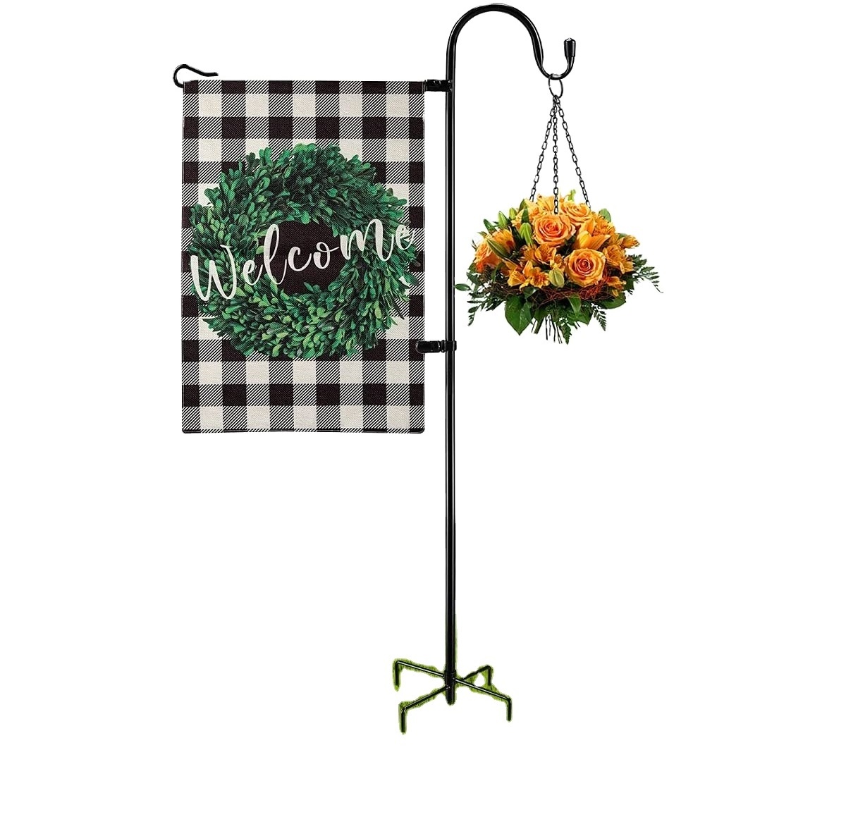 48 Inch Outdoor Mini Flag and Plant Hanger Garden Flag Holder Stand with Shepherds Hook