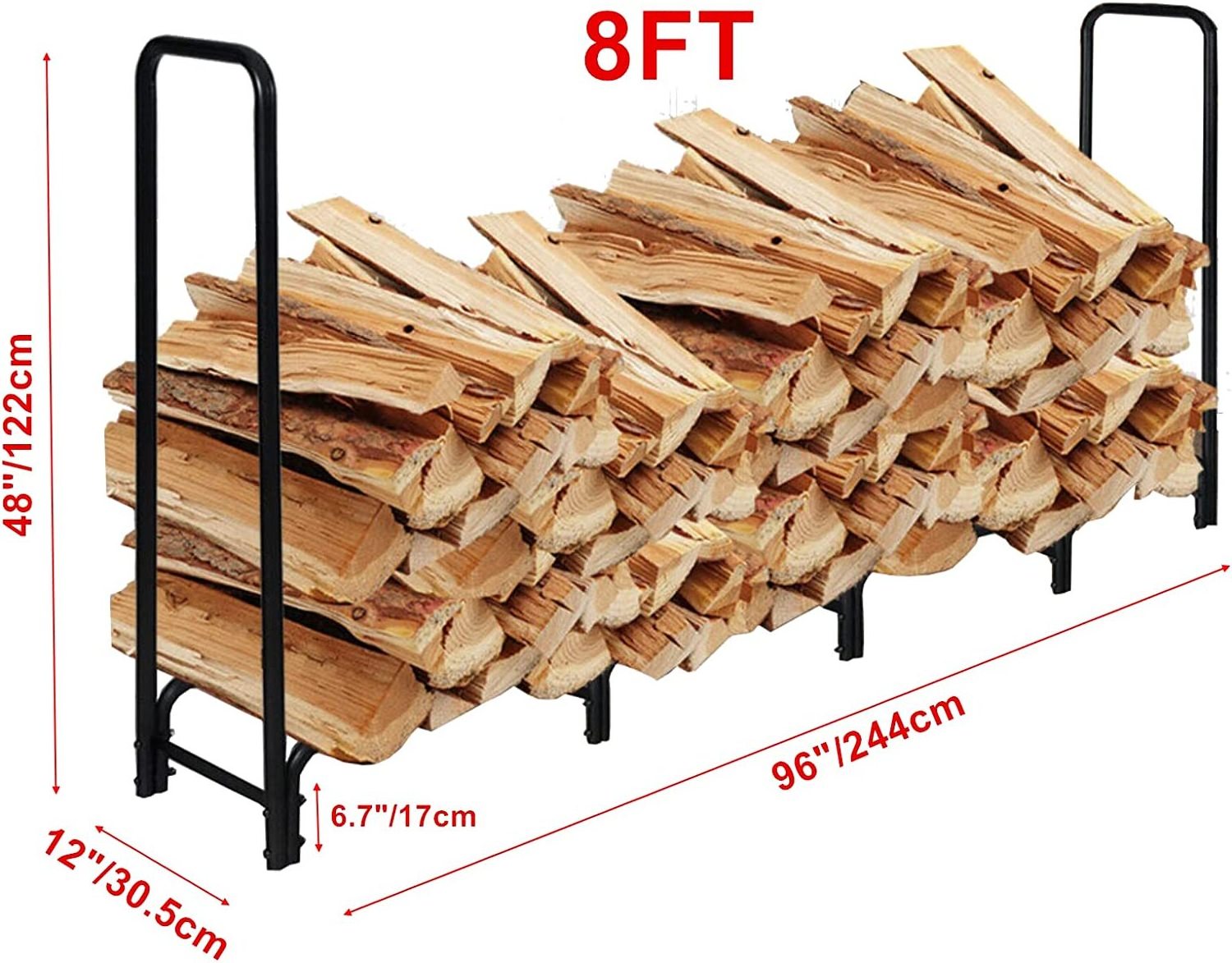 Firewood Log Rack Indoor or Outdoor Wood Storage Holder for Fireplace or Fire Pit Powder Coated