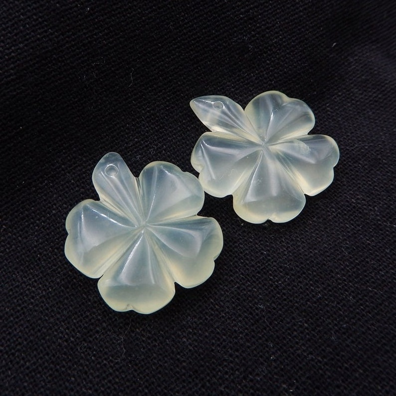 Lovely Gift Four-leaf Clover Leaf Pendant, 2PCS Nephrite Jade Gemstone Pendant Beads Set, Natural Nephrite Stone