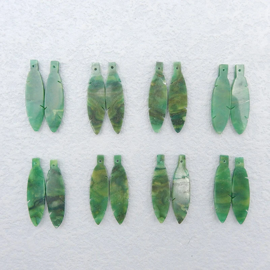 Carved Natural Gemstone African Jade Feather Shape Earring Beads, Feather cabochons Pair, Loose Gemstone for Jewelry Making