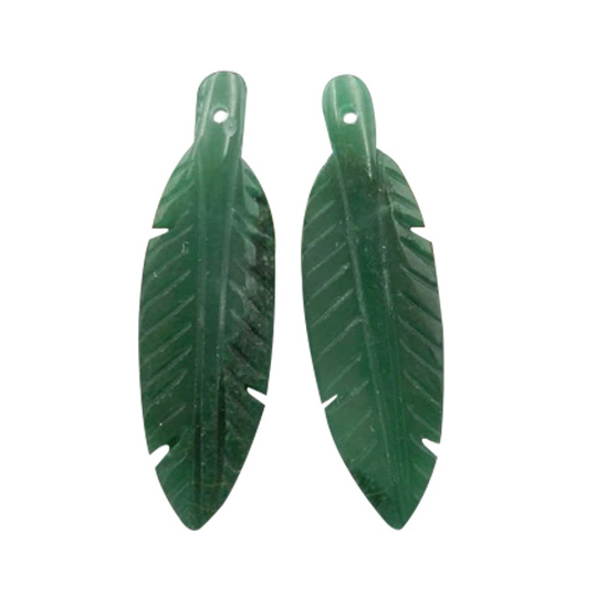 Carved Natural Gemstone African Jade Feather Shape Earring Beads, Feather cabochons Pair, Loose Gemstone for Jewelry Making