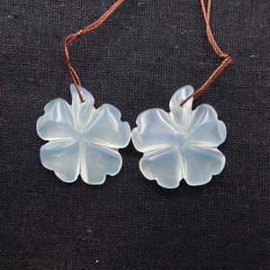 Lovely Gift Four-leaf Clover Leaf Pendant, 2PCS Nephrite Jade Gemstone Pendant Beads Set, Natural Nephrite Stone