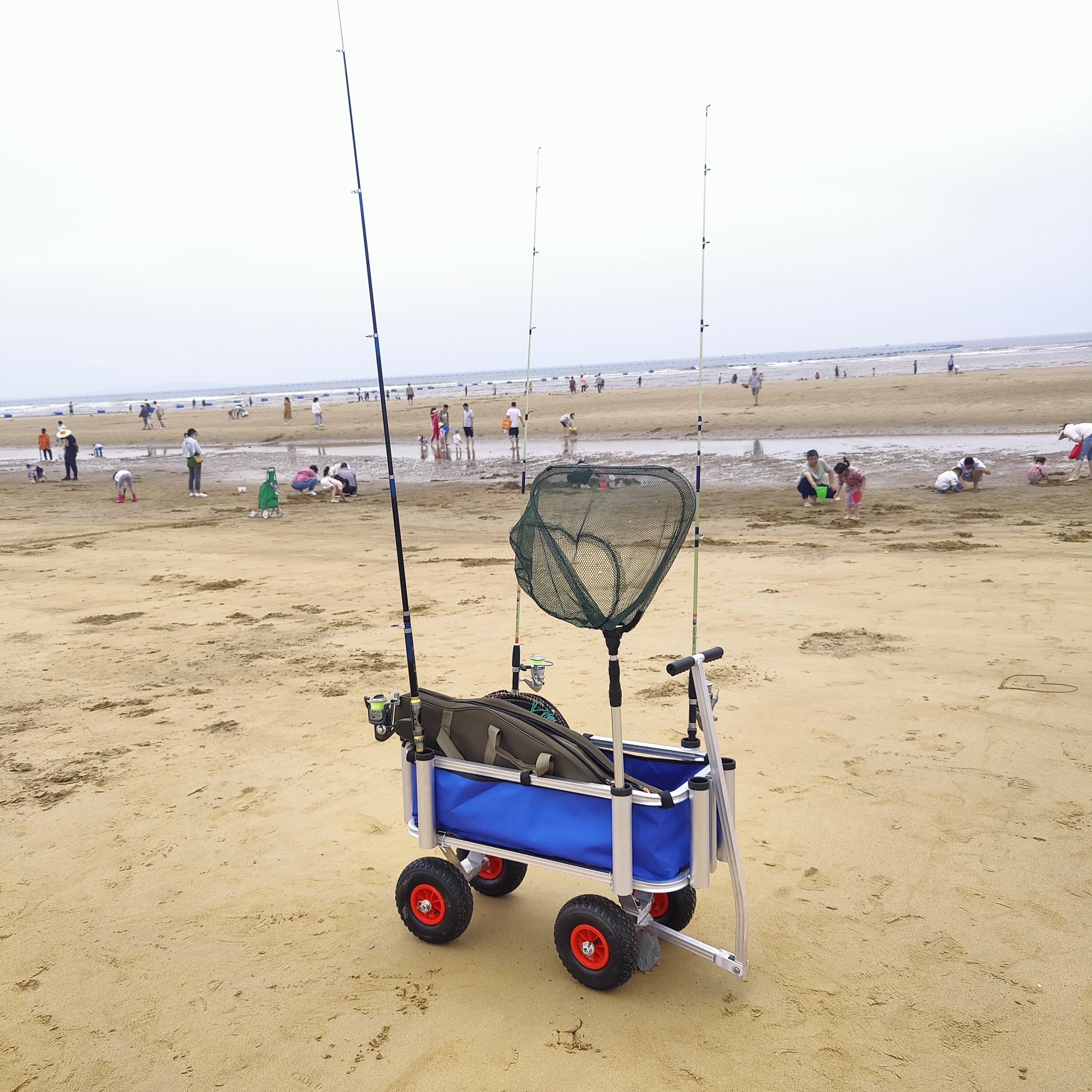 Heavy Duty Aluminum 4 Wheel all Terrain Hand Truck Balloon Wheel Beach Fishing Wagon Cart