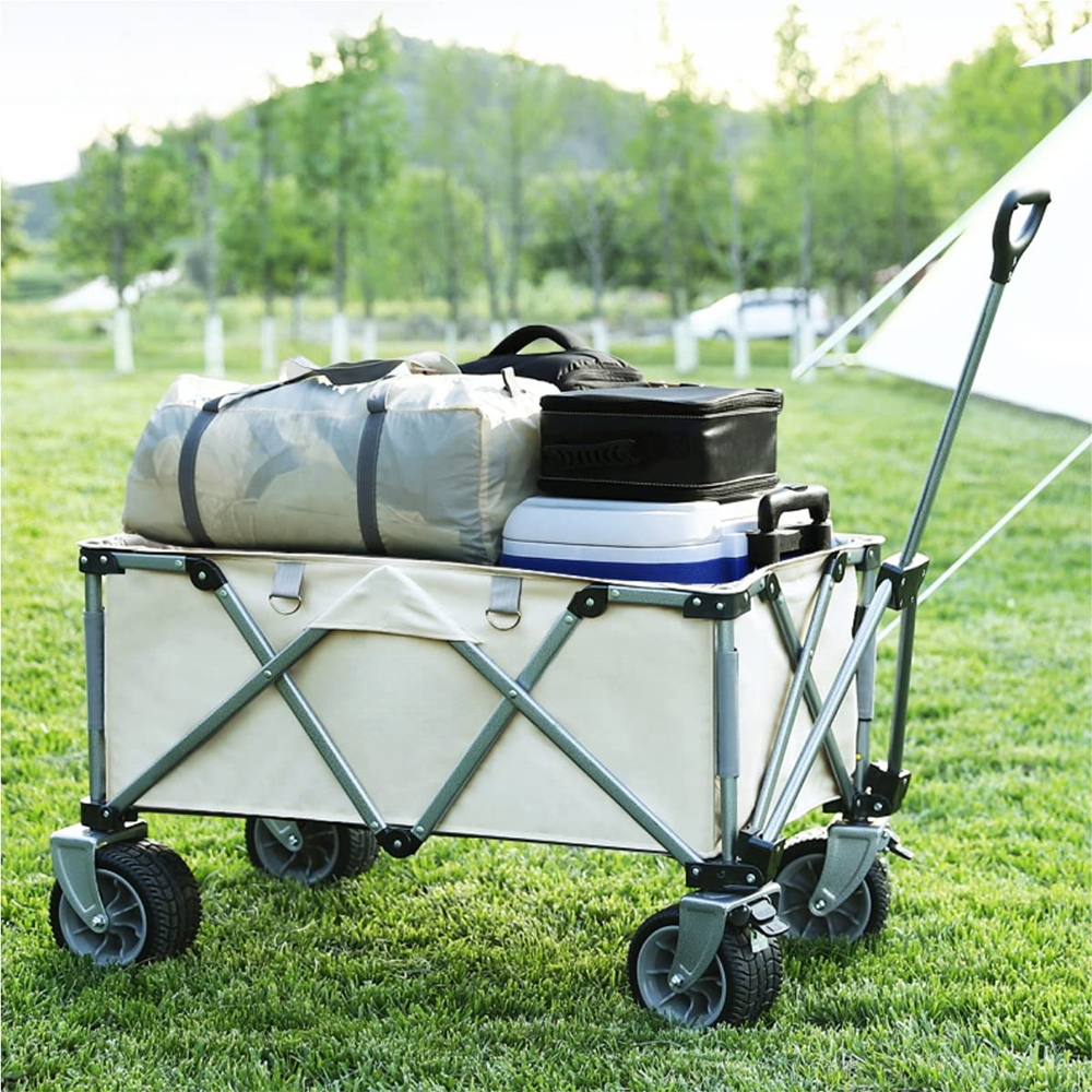 Heavy Duty Garden Utility Wagon 4 Wheel Camp Storage Beach Park Foldable Trolley Wagon Cart