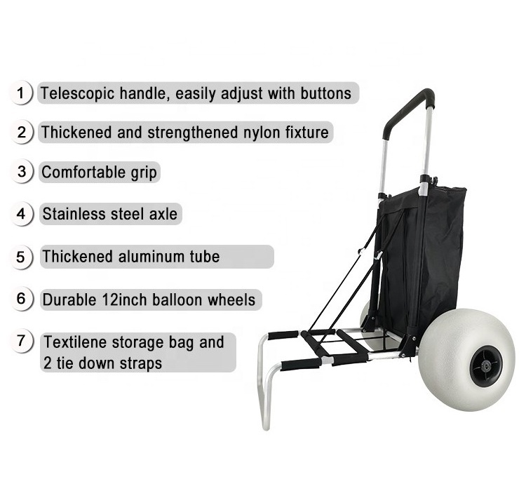 Heavy Duty Folding Aluminum Fishing Carts Balloon Wheels Beach Carts for Sand Big Wheels