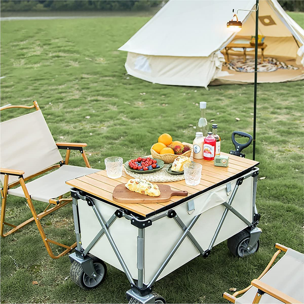 Heavy Duty Garden Utility Wagon 4 Wheel Camp Storage Beach Park Foldable Trolley Wagon Cart