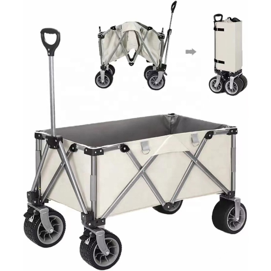 Heavy Duty Garden Utility Wagon 4 Wheel Camp Storage Beach Park Foldable Trolley Wagon Cart