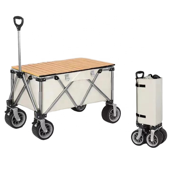 Heavy Duty Garden Utility Wagon 4 Wheel Camp Storage Beach Park Foldable Trolley Wagon Cart