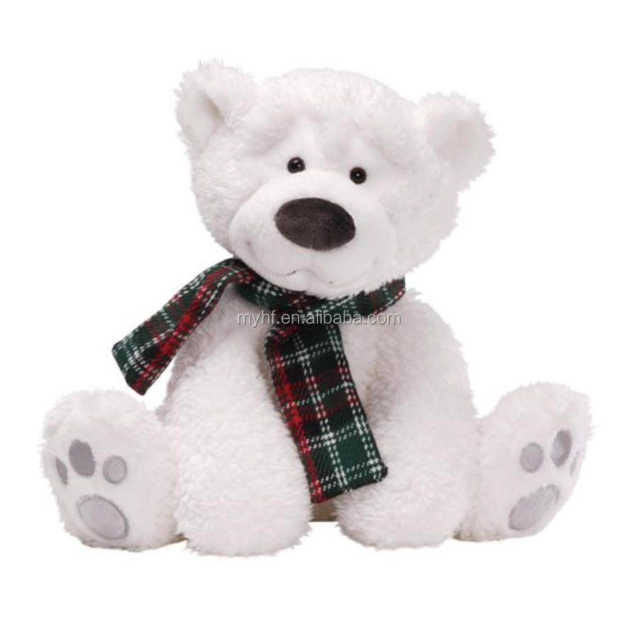 OEM Customized own design soft stuffed  holiday polar bear with scarf