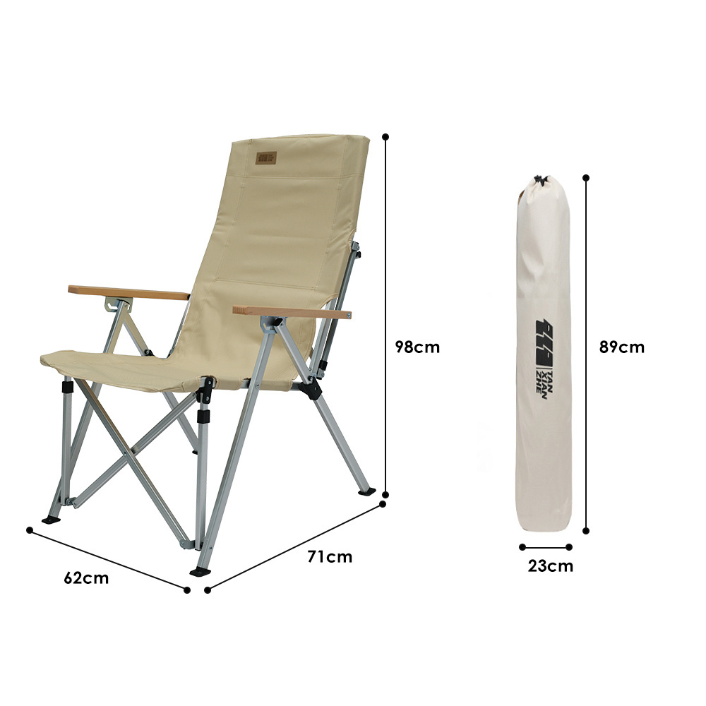 Camping Beach Recliner Chair Aluminum Alloy Outdoor Lounge Folding Lightweight Chair with Wood Armrest for Travel Hiking BBQ