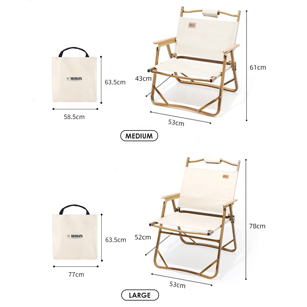 Camping Folding Chair Outdoor Furniture Portable Picnic Kermit Chair Aluminum Alloy with Wooden Armrest for Travel Beach Fishing