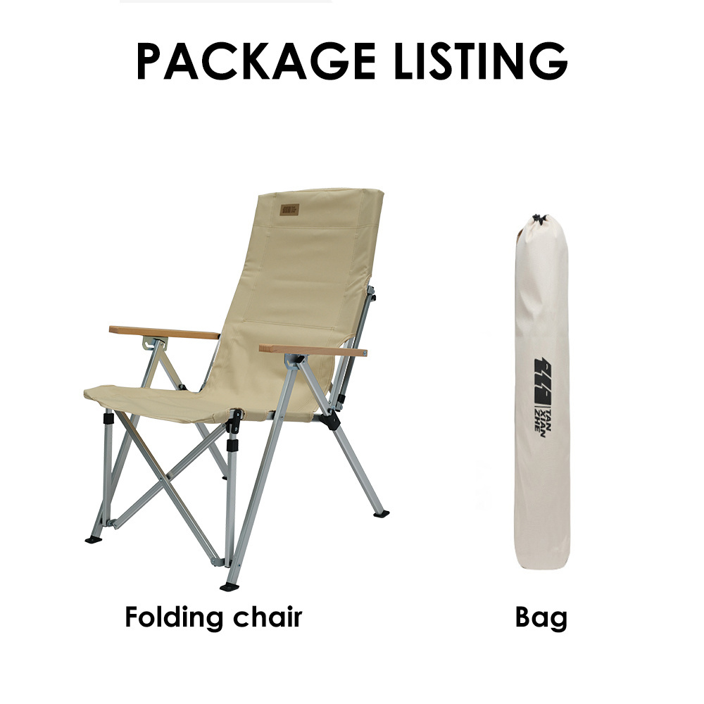 Camping Beach Recliner Chair Aluminum Alloy Outdoor Lounge Folding Lightweight Chair with Wood Armrest for Travel Hiking BBQ