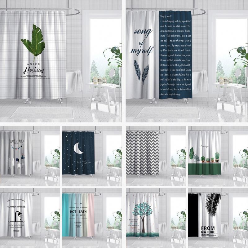 Top Selling Cortinas De Bano Nordic Green Leaves Bathroom Mat Set With Shower Curtain